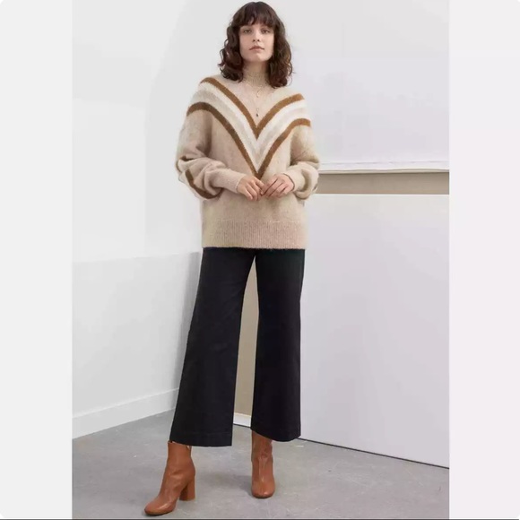 & Other Stories Sweaters - & Other Stories Mock Neck Chevron Tan Varsity Stripe Sweater Alpaca Wool Sweater